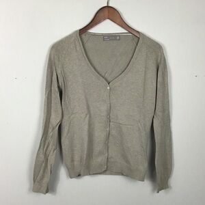 Zara beige soft v-neck button front cardigan sweater long sleeves size xl-large